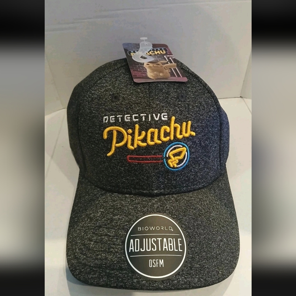 Pokemon Detective Pikachu Buckle Back Cap Hat Adjustable OSFM Gray BioWorld
